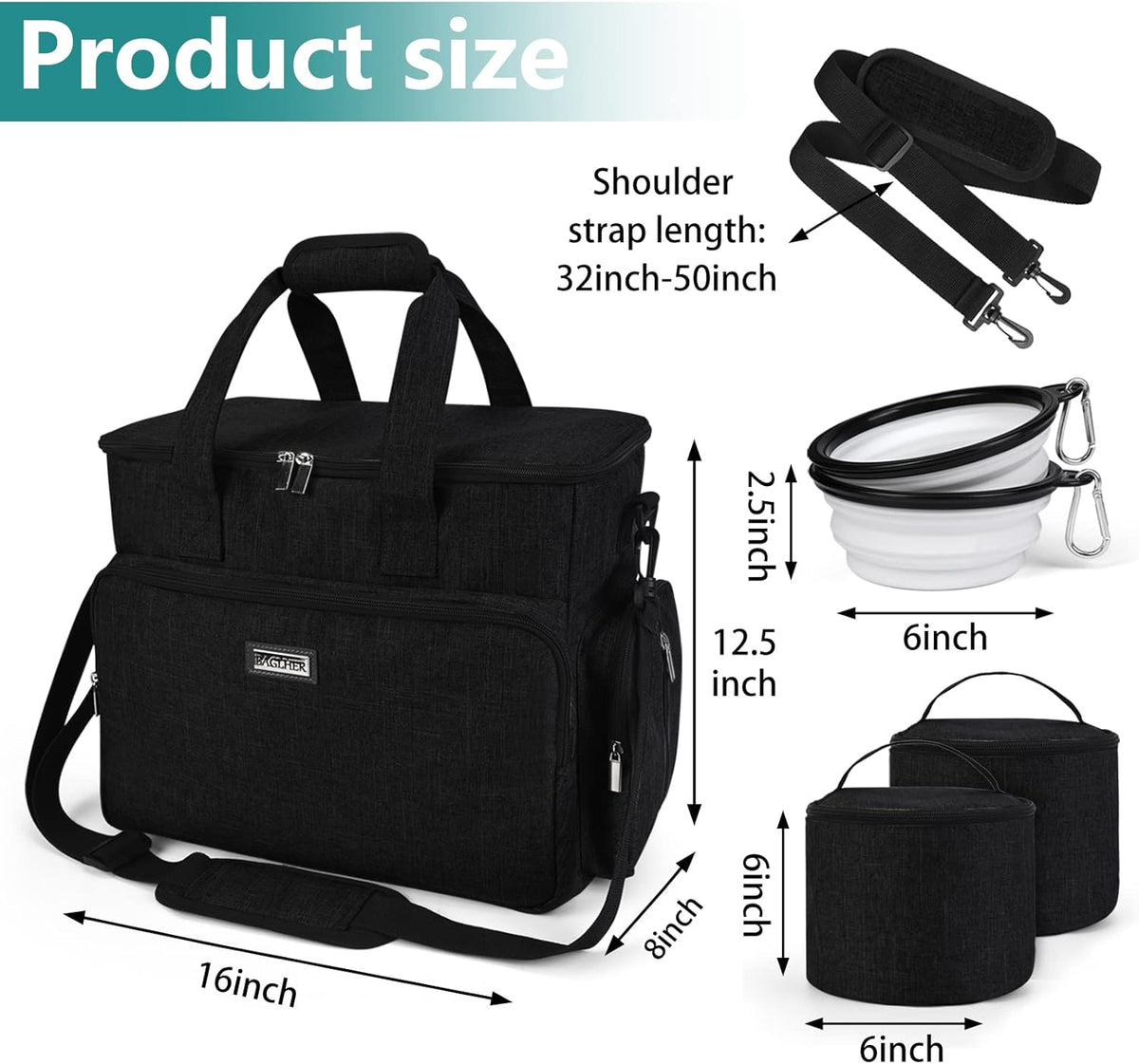 BAGLHER Dog Travel Bag, Airline Approved Pet Tote Organizer with Multi-Function Pockets, 2 X Food