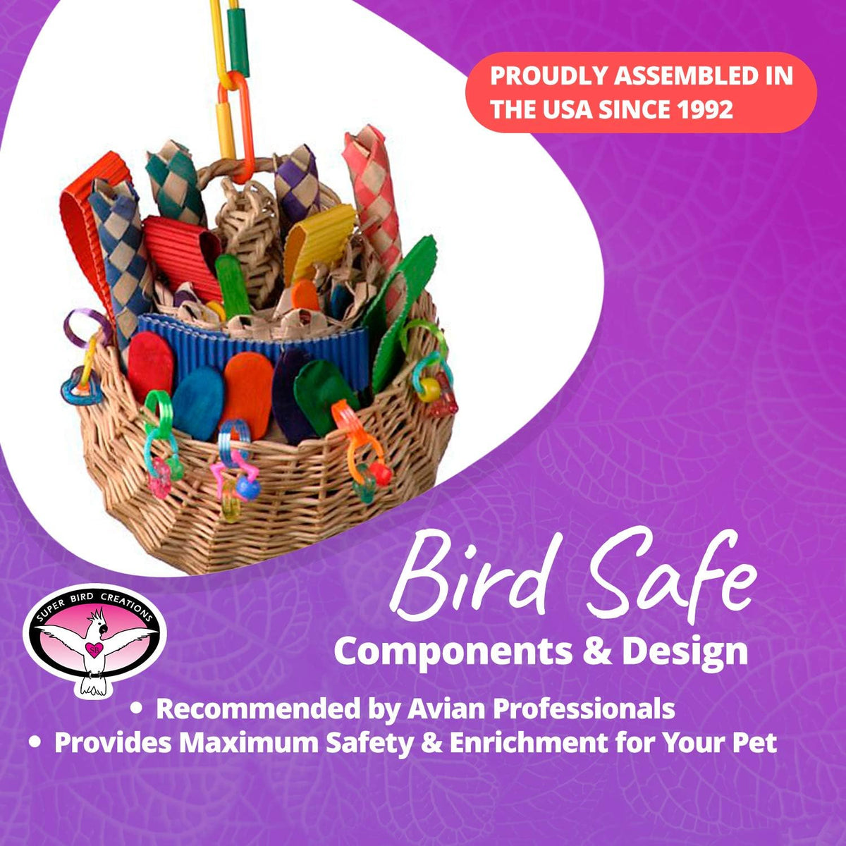 Super Bird Creations SB669 Wicker Foraging Basket Bird Toy for Parrots Cockatiels Ringnecks Medium
