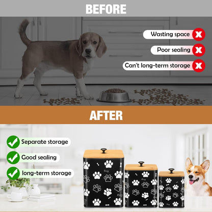 3 Pack Airtight Dog Food Containers with Bamboo Lids, Metal Dog Treat Jars Canisters for Kibble