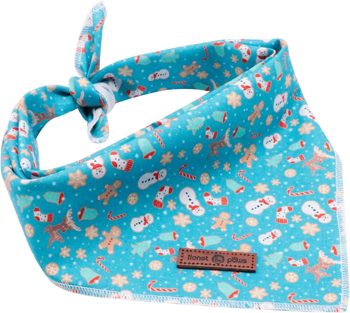 Lionet Paws Christmas Dog Bandana - 1PC Gingerbread Man Dog Bandana, Washable Reversible Cotton Boy