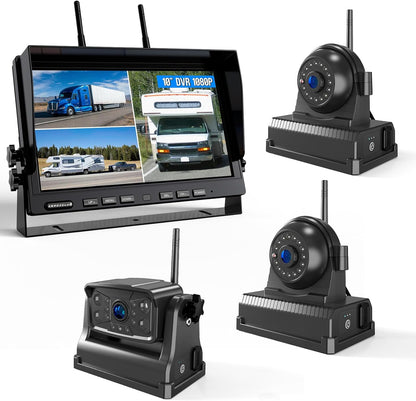 3 Magnetic Wireless Backup Camera with HD 1080P 10" DVR Monitor, 1-Rear View 2-Side View Cameras