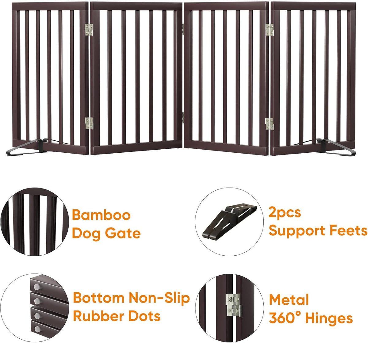 Freestanding Dog Gate Folding Brown Dog Gates for The House Doorways Stairs Pet Gates for Dogs