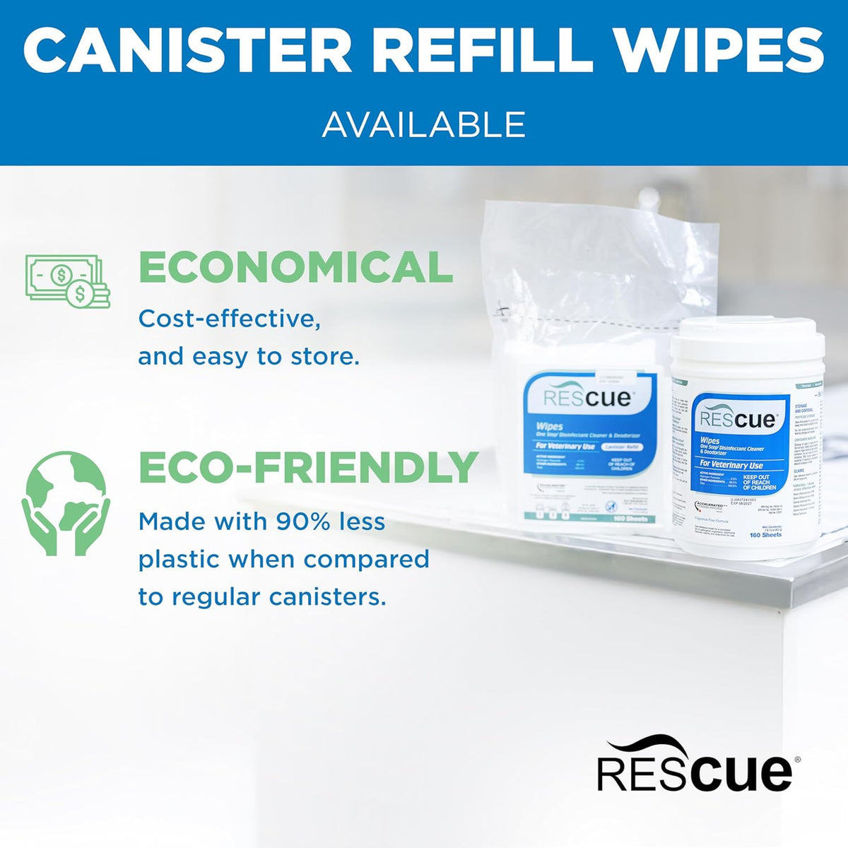 REScue One-Step Disinfectant Cleaner & Deodorizer Wipes for Vet Use – Cleaner for Kennels, Litter