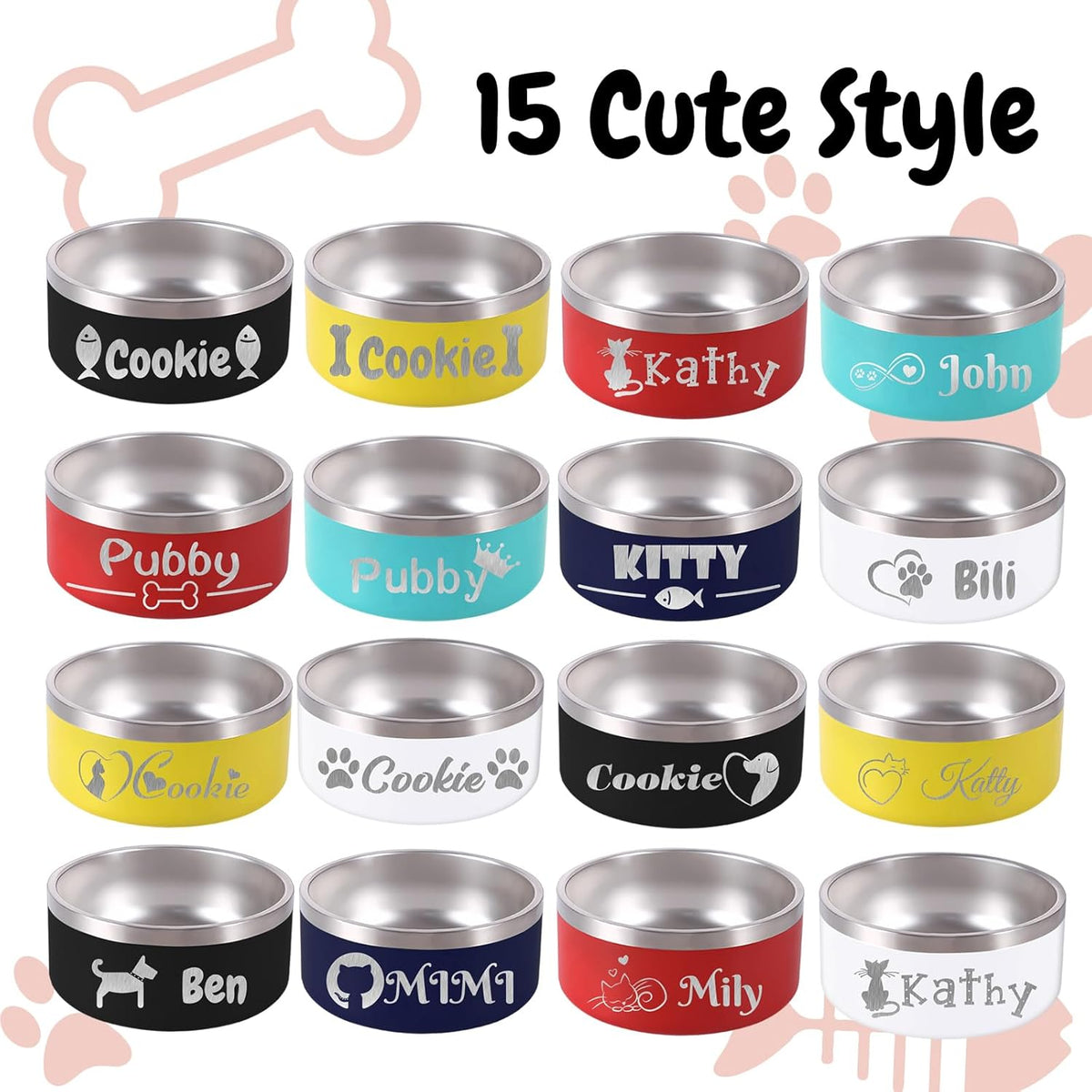 42OZ Personalized Dog Bowl Laser Engraved Custom Pet Name 18/32/42/64 oz No Slip Stainless Steel