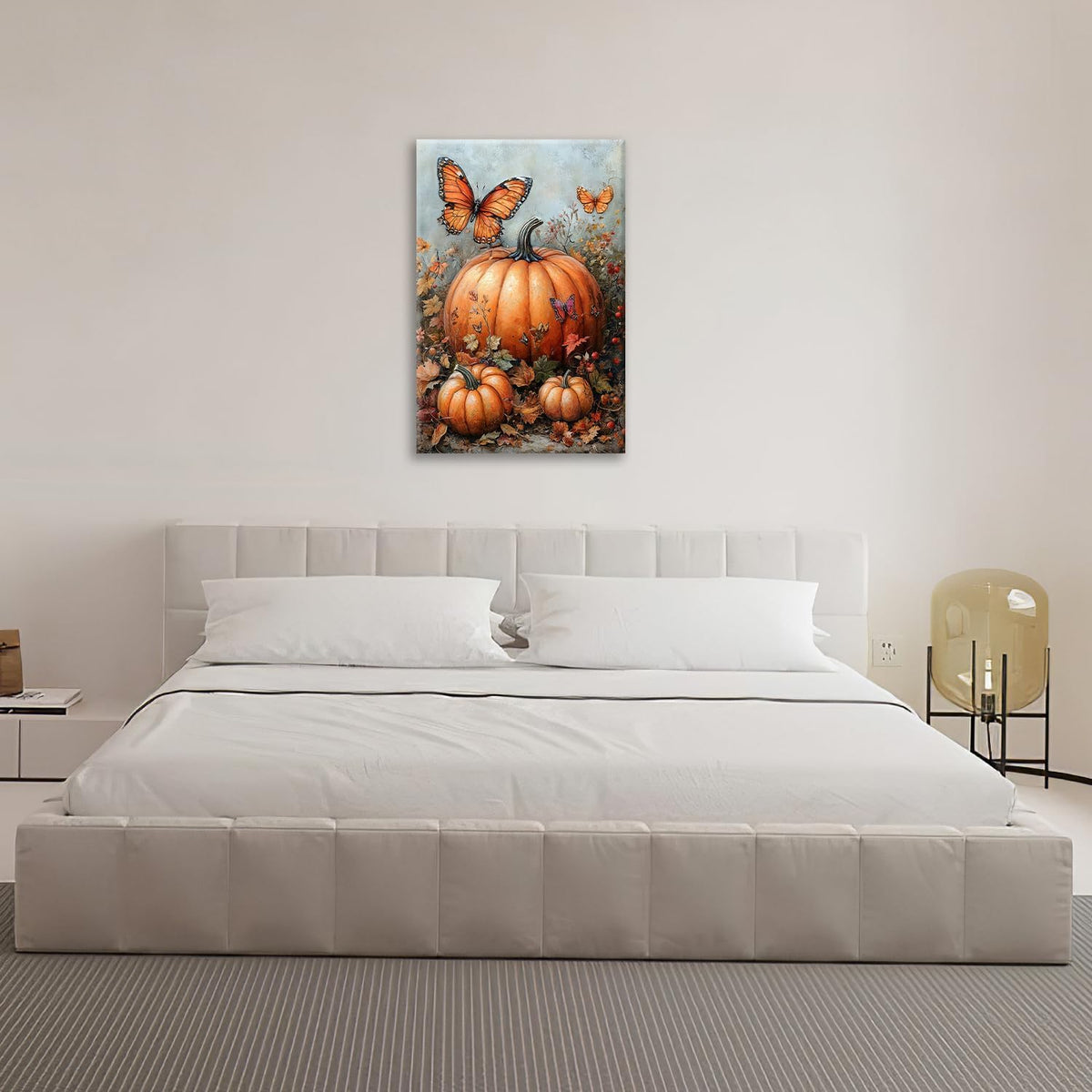 Fall Pumpkin Pictures Wall Art, Rustic Thanksgiving Bathroom Wall Decor, Farmhouse Autumn Butterfly