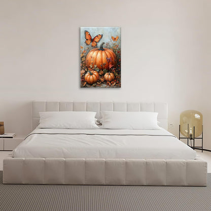 Fall Pumpkin Pictures Wall Art, Rustic Thanksgiving Bathroom Wall Decor, Farmhouse Autumn Butterfly