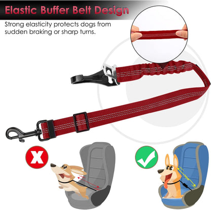 SlowTon Dog Seat Belt, Adjustable Dog Safety Belt Leash, 2 in 1 Latch Bar Attachment Dog Car