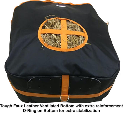 Majestic Ally Nylon Hay Feeder Tote Bag for Horse, Goat, Sheep - Double Sides Open Feed Hole with