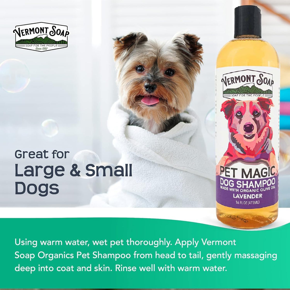 VERMONT SOAP Organics Pet Shampoo - Infused with Organic & Natural Olive Oil, Coconut & Aloe Vera