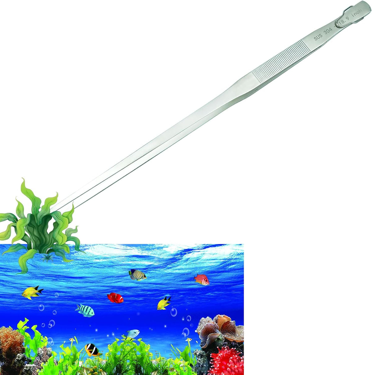 18.9 inch Aquarium Tweezers with Hanger, 2025 New Extra Long Feeding Tongs, Stainless Steel Large