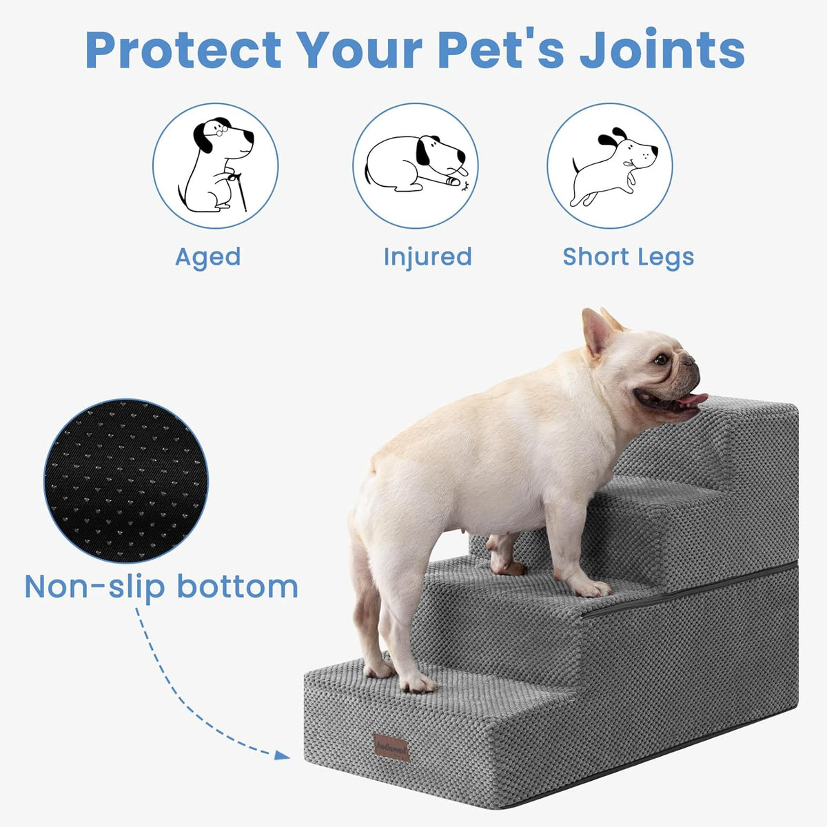 Dog Stairs for Bed 18.5" H, 4-Step Dog Steps for Small Dogs and Cats, Indoor Non-Slip Balanced Pet