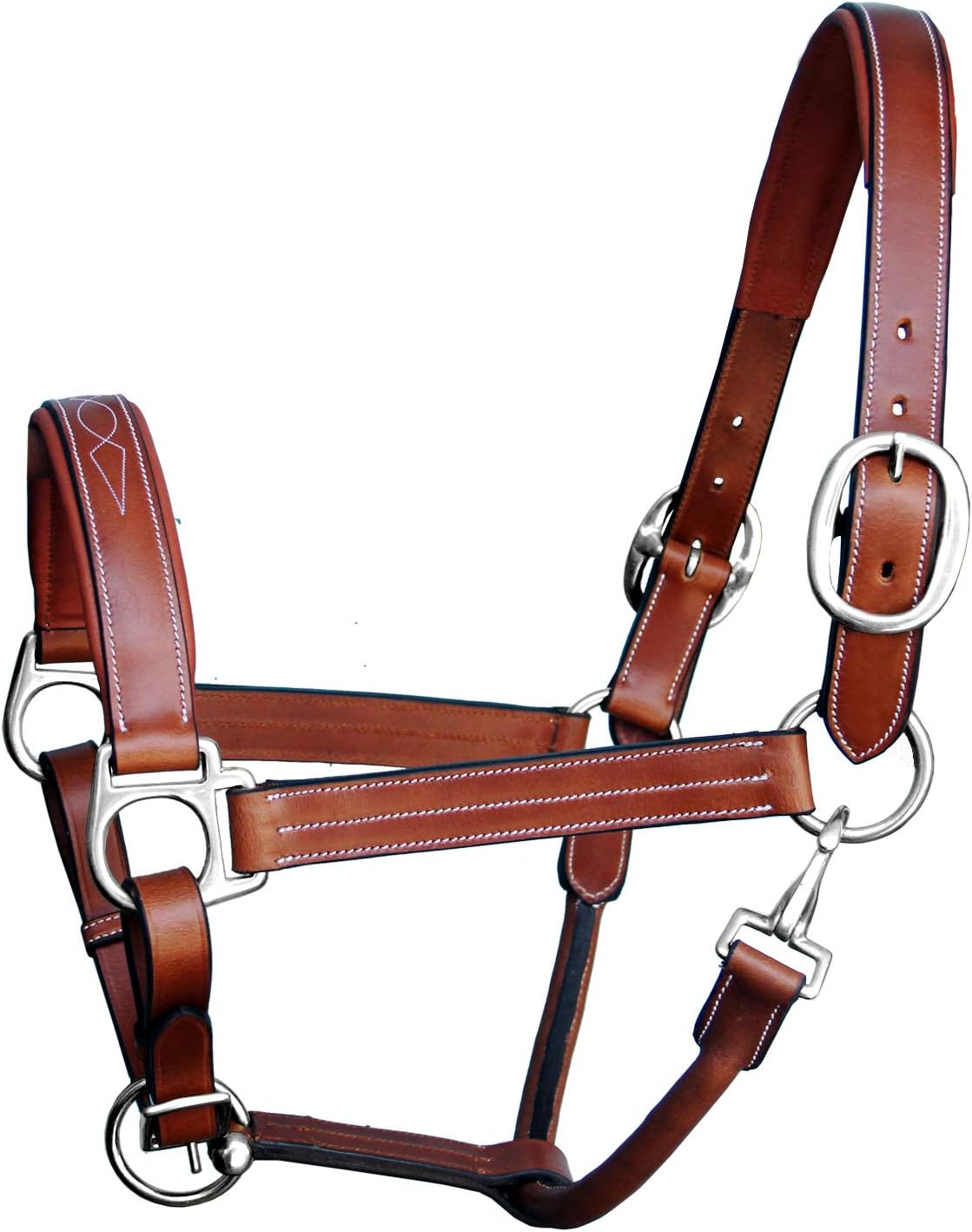 Exion Leather Horse Halter with Fancy Stitching | Black & Brown Padded Halter with Silver Brass