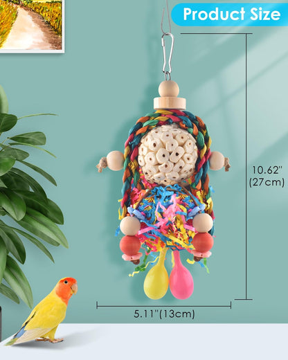 Bissap Conure Toys, 2PCS Bird Parrot Foraging Shredder Hanging Toys Sola Balls with Sand Hammer for