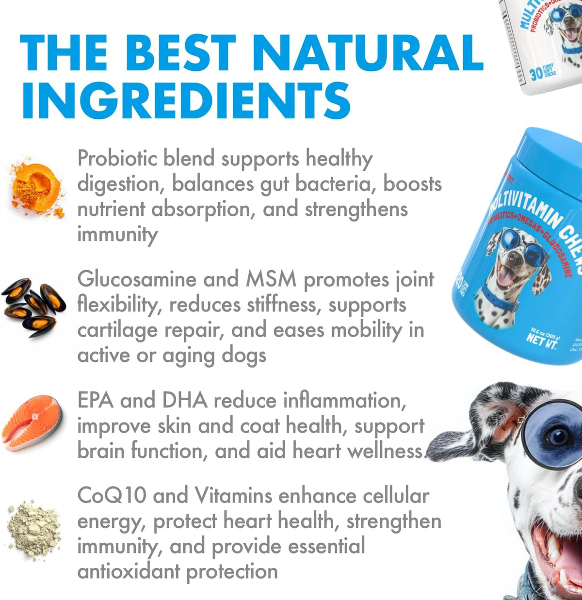 Dog Vitamins - 120 Multivitamins Chews w/Glucosamine Chondroitin, Probiotics Digestive Enzymes and
