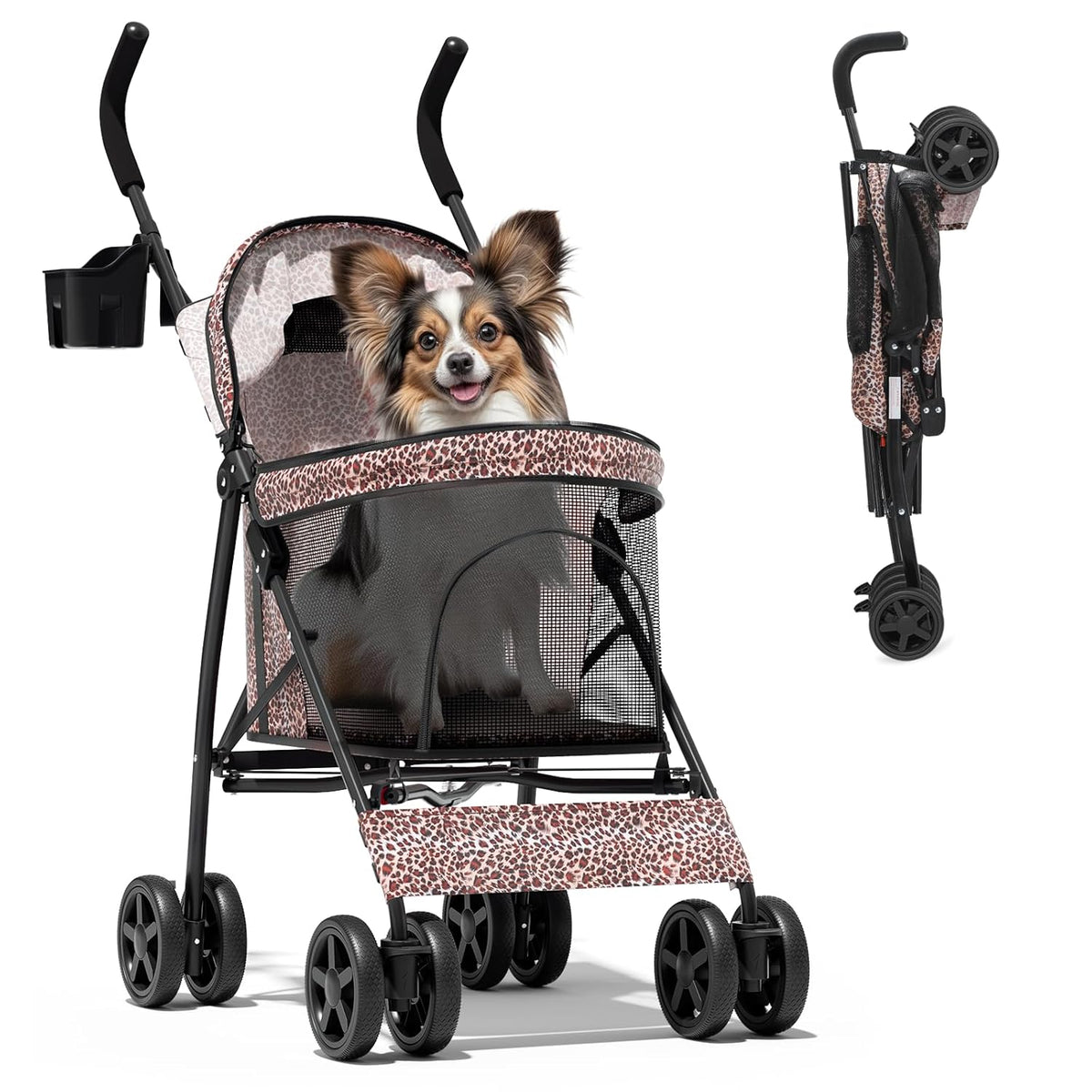 Magshion Compact Pet Stroller for Small-Medium Dogs/Cats up to 22lbs, 4-Wheel Lightweight Umbrella