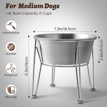 Elevated Dog Bowls for Medium&Small Dogs - Stainless Steel 48oz/6 Cups Raised Feeder with Non-Slip