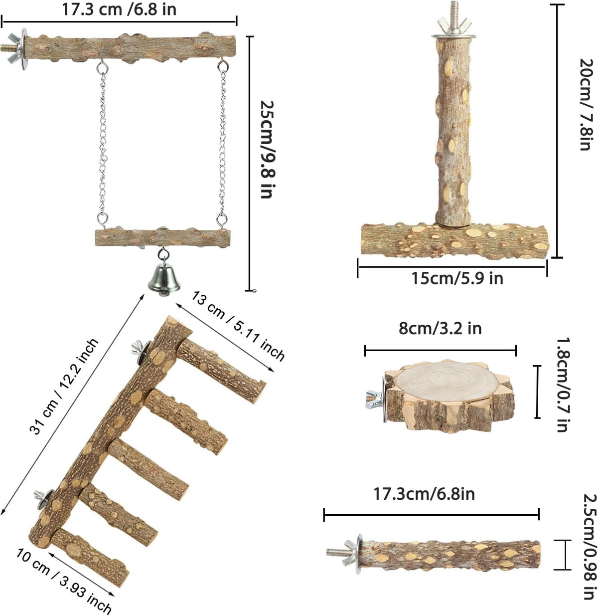 Bird Ladder Perch for Cage, Nature Wooden Bird Bridge Exercise Stands Parrot Climbing Chewing Toys