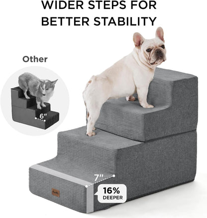 Made4Pets Dog Steps for Bed, Extra Wide Dog Stairs for High Bed Couch Sofa, 35D Foam Pet Steps for