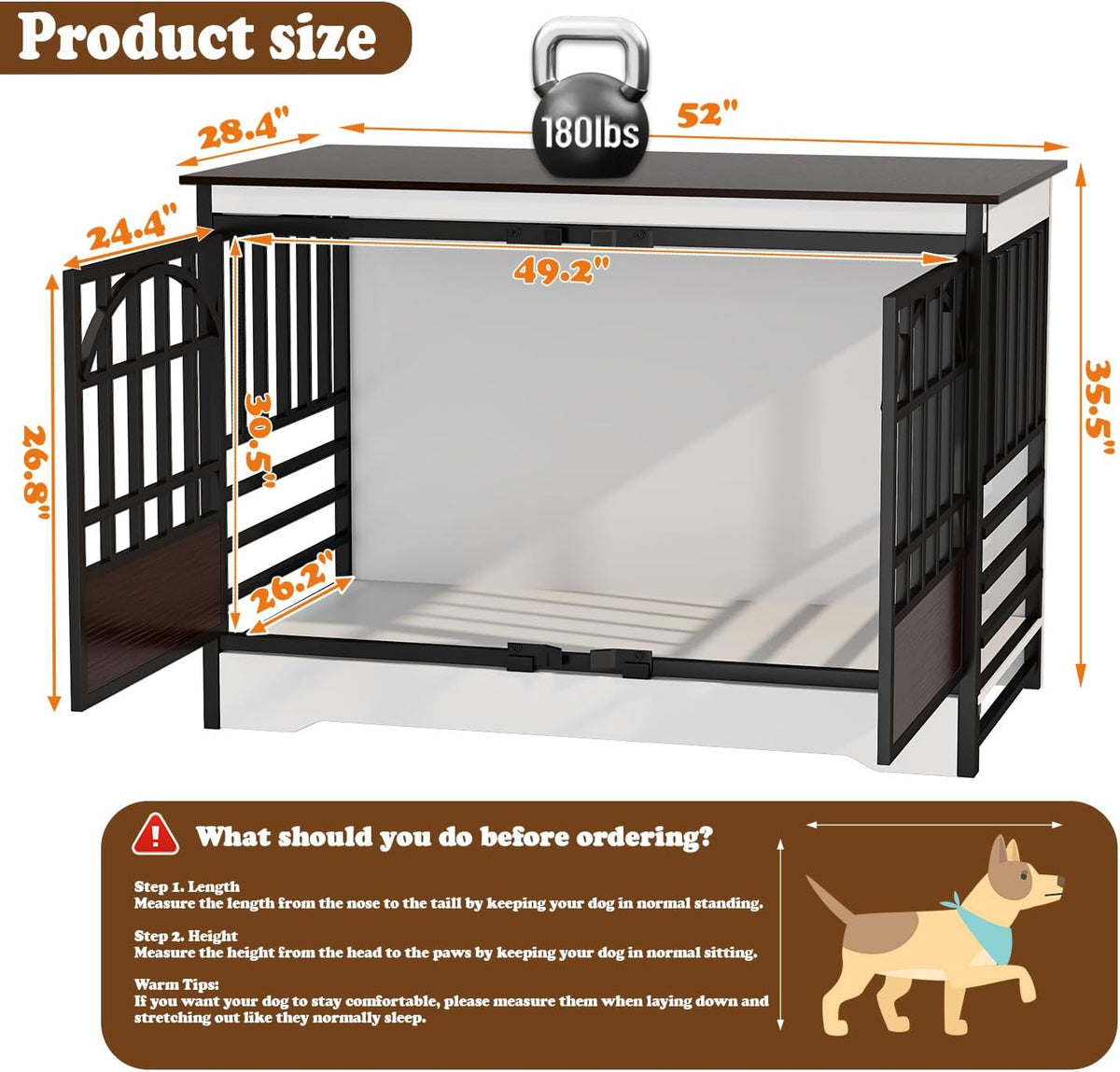 COZPAW 52 Inch Dog Crate Furniture, Extra Large Dog Kennel Indoor for XLarge Breed, Heavy Duty Dog