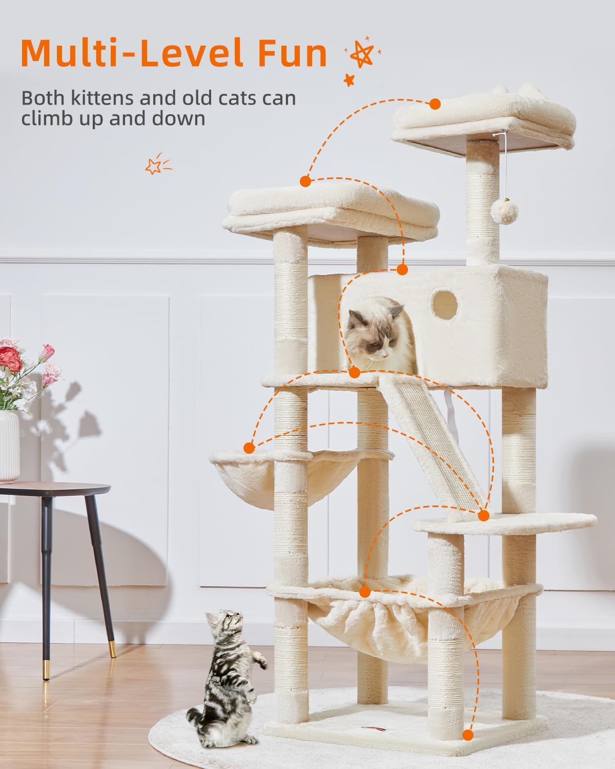 Taoqimiao Cat Tree 57.5-Inch, Cat Tower for Indoor Cats Large Adult, Extra Large Cat Condo, 8 Sisal