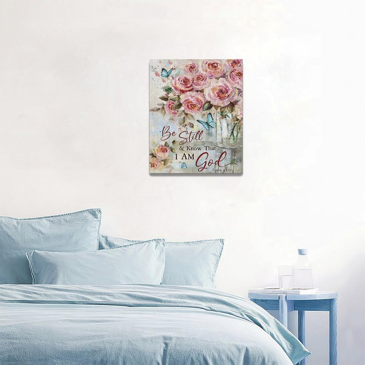 Farmhouse Rose Wall Art Christian Scripture Pictures Pink Rose Wall Decor Rustic Floral Butterfly