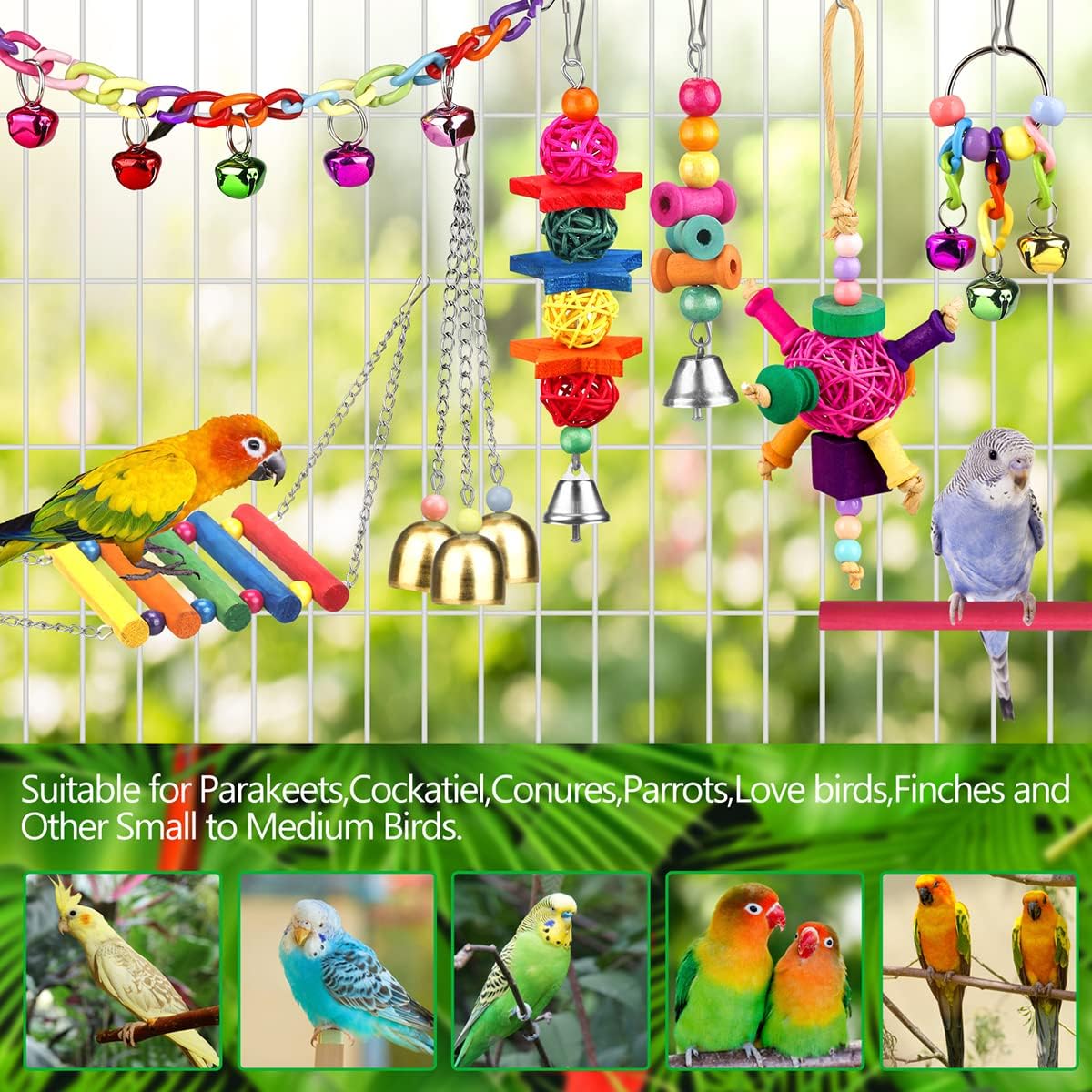 Bird Toys for Conures with Colorful Ladder Hammock Bird Cage Accerious Bird Perch Stand Chewing