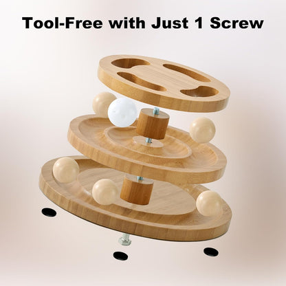 Cat Ball Track Toy with Puzzle Top, Wooden Cat Toys for Indoor Cats with Spinning Balls