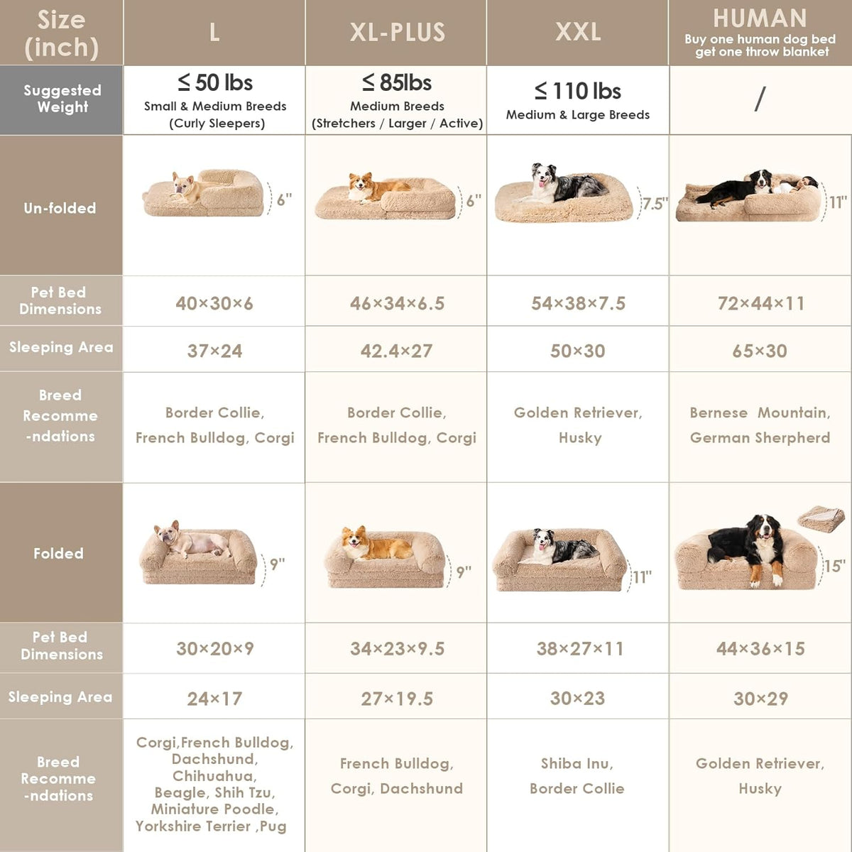 EHEYCIGA Foldable XXL Dog Bed, Faux Fur Fluffy Pet Couch Bed for Extra Large Dogs, Orthopedic
