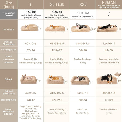 EHEYCIGA Foldable XXL Dog Bed, Faux Fur Fluffy Pet Couch Bed for Extra Large Dogs, Orthopedic