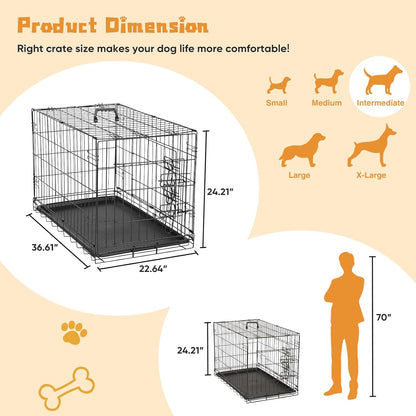 DUMOS Dog Crate, 36 Inch Medium Double Door Dog Cage with Divider Panel and Plastic Leak-Proof Pan