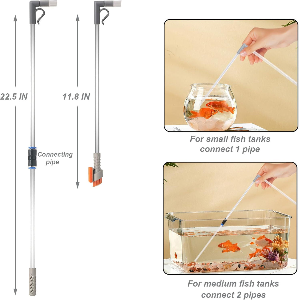 Compact Aquarium Siphon Vacuum and Water Changer Kit with Cleaning Brush. Perfect for Simultaneous