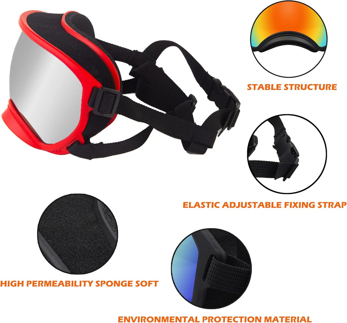 Large Dog Sunglasses with Adjustable Strap UV Protection, Winproof Puppy Sunglasses, Suitable for