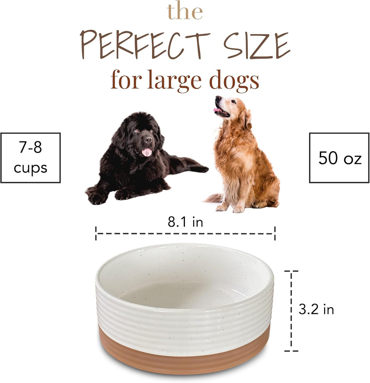 Mora Ceramic Pet Bowl - Large Food/Water Dish for Large Dogs, Cats, Great Dane, Mastiff - 50oz or 8