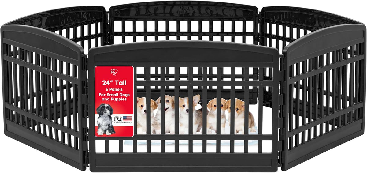 IRIS USA 24" 6-Panel Puppy Playpen, 61 x 61 x 24, Puppy Fence, Dog Playpen, Dog Play Pen Indoors
