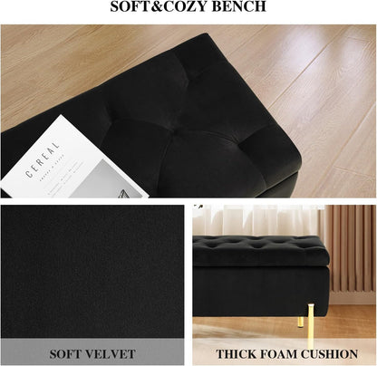 Velvet Storage Bench Ottoman,Versatile Seating with Hidden Storage,End of Bed Bench,Tufted Bench