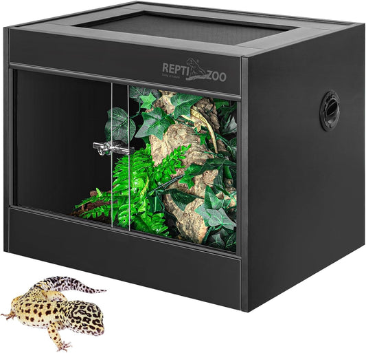 REPTI ZOO 34 Gallon PVC Reptile Terrarium, 24x18x18” Leopard Gecko Tanks with Glass Sliding Door &