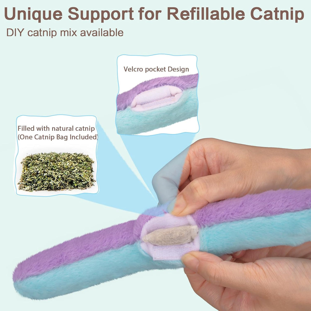 Retro Shaw Cat Toys Kicker Pillows 3Pcs, Refillable Catnip Toys with Crinkle Sound Inside
