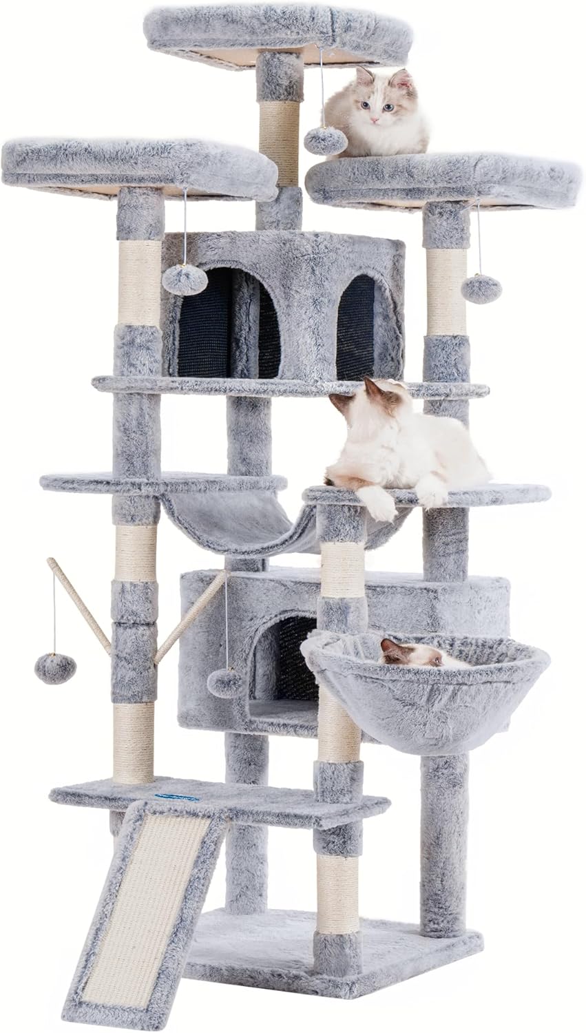 Hey-brother Cat Tree, 71 inches XL Large Cat Tower for Indoor Cats, Multi-Level Cat House with 3