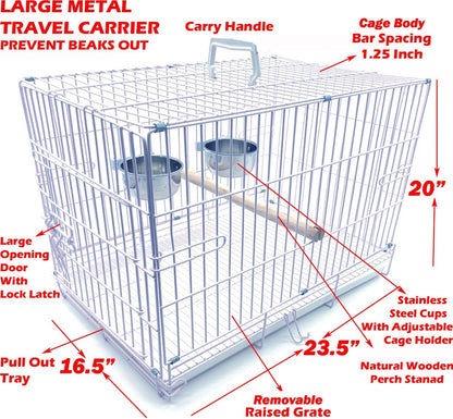 Large Portable Durable Metal Travel or Veterinary Easy Collapsable Parrot Bird Carrier Beaks Proof