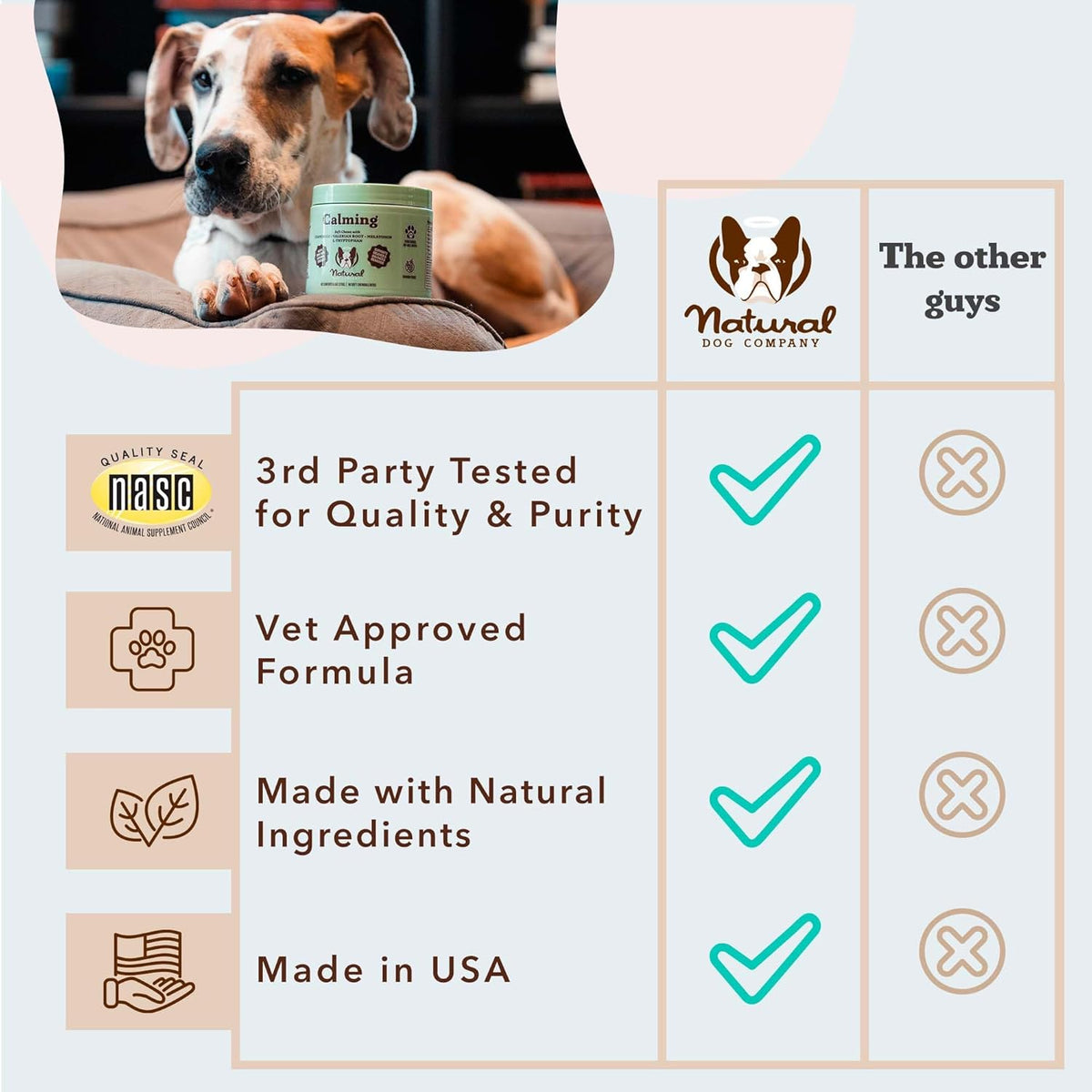 Natural Dog Company Calming Chews for Dogs, Stress & Anxiety Relief Supplement with Chamomile