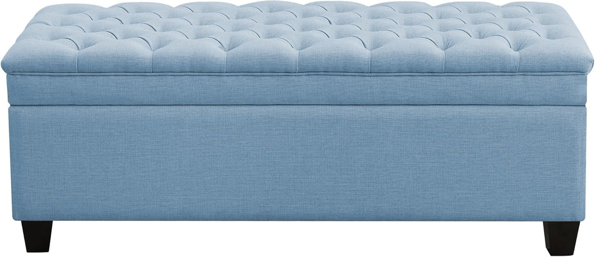 51" Fabric Storage Ottoman Bench, Upholstered Rectangle End of Bed Storage Ottoman Tufted Living