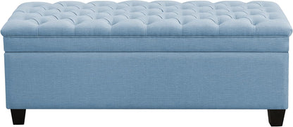 51" Fabric Storage Ottoman Bench, Upholstered Rectangle End of Bed Storage Ottoman Tufted Living