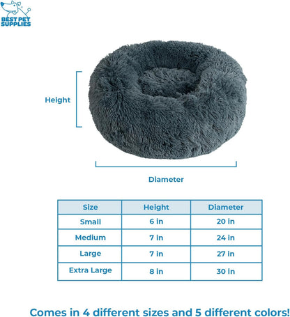 Best Pet Supplies Round Donut Dog Bed with Plush Faux Fur Fabric, Calming, Anti-Anxiety Cushion for
