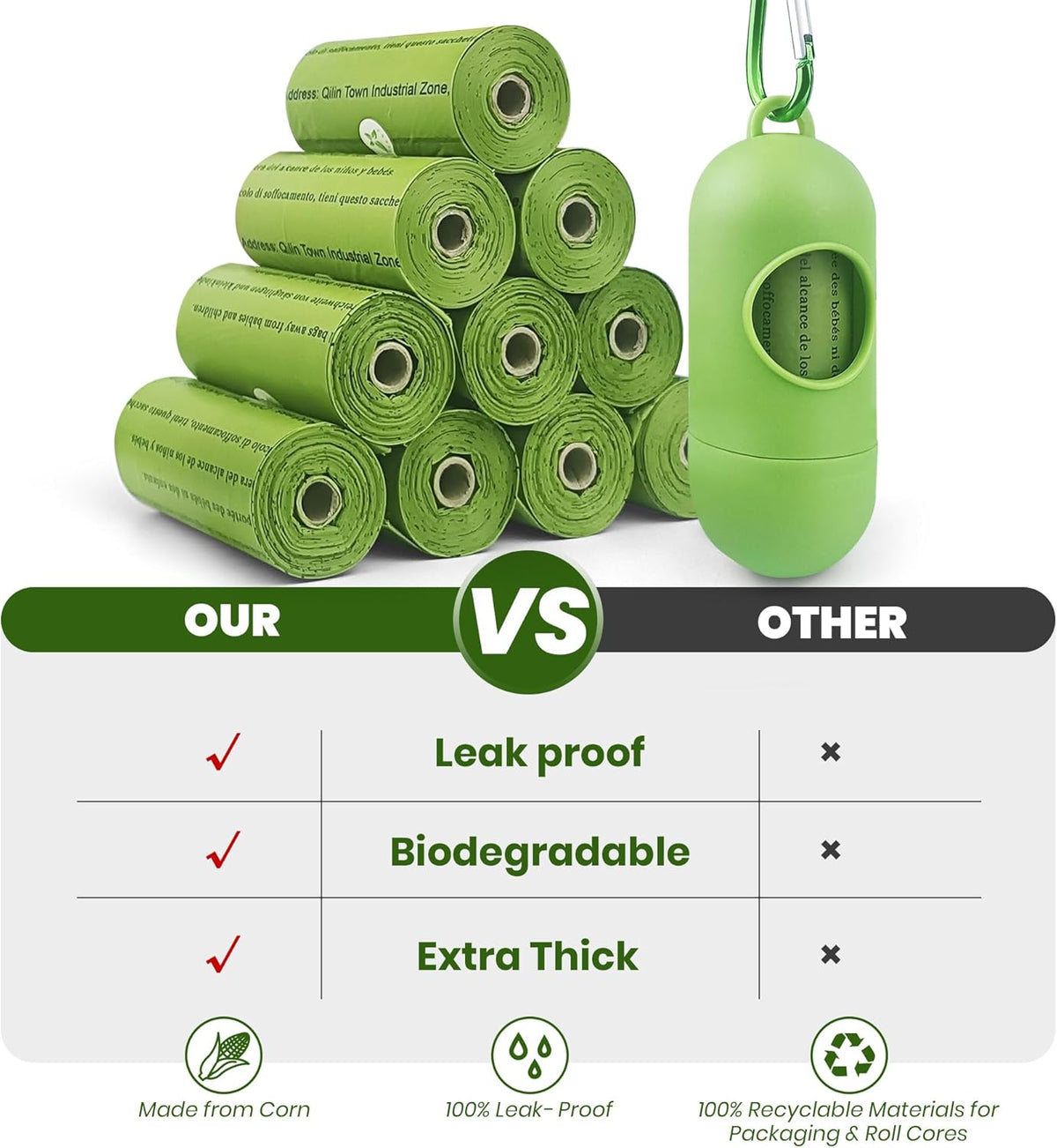 Poop Bags for Dogs-1050 Counts, 70 Rolls With a Free Dispensers, Doggie Poop Bags Made of