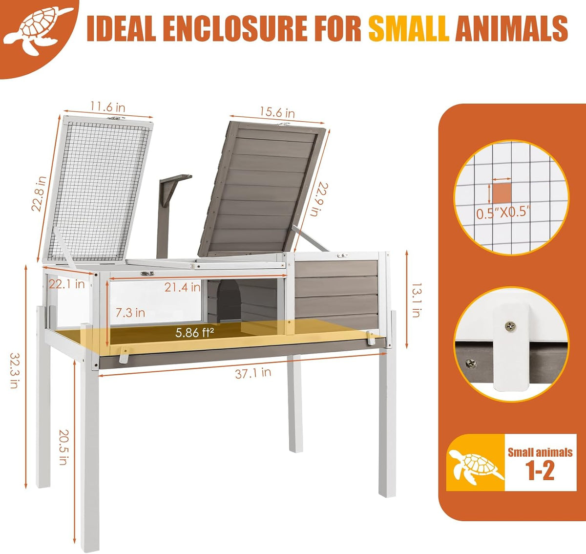 Tortoise Habitat Large Wooden Tortoise Enclosure Habitat with No-Leaking Tray Indoor & Outdoor