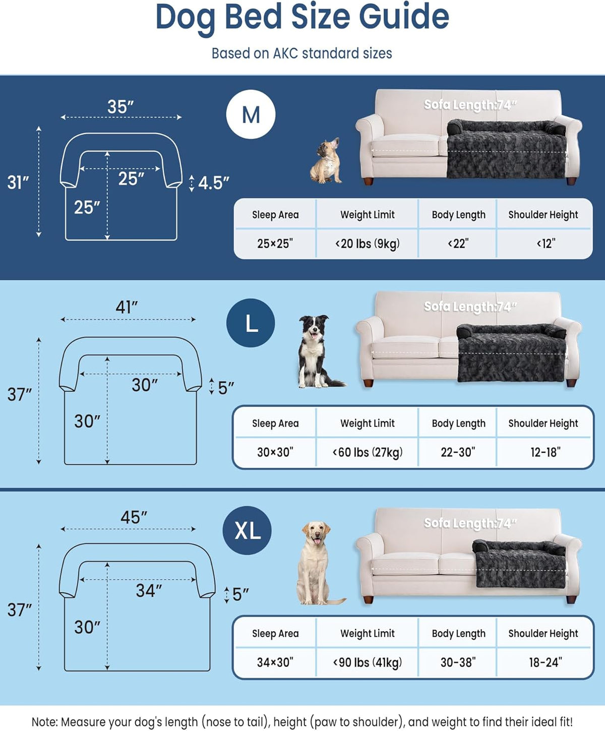 Calming Medium Dog Bed for Couch, 35 x 31 inch Removable Couch Cover for Dogs Washable, Non-Slip