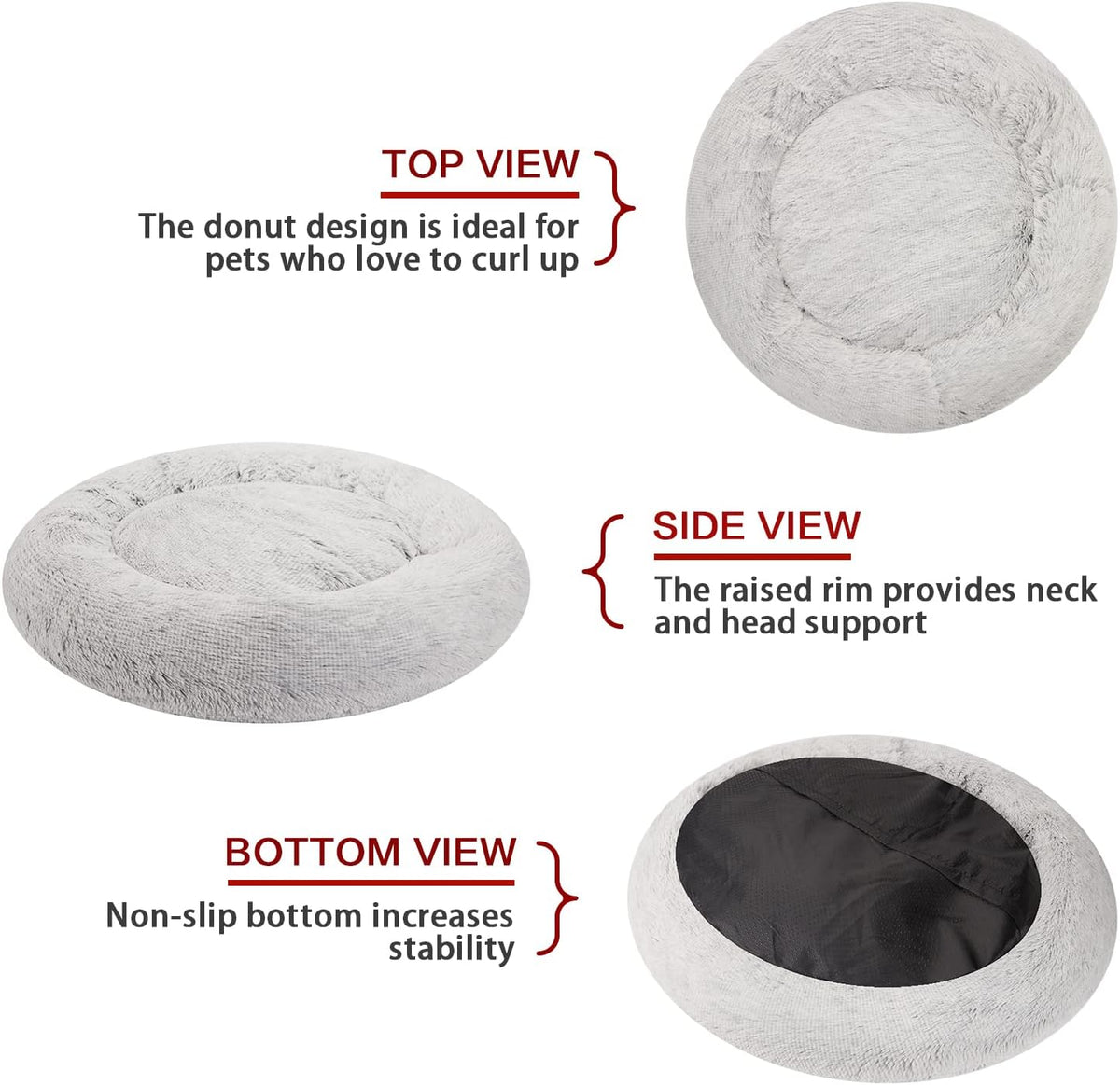 Bedfolks Calming Donut Extra Large Dog Bed, 45 Inches Round, Anti-Anxiety Plush, Washable with