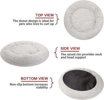 Bedfolks Calming Donut Dog Bed, 30 Inches Round Fluffy Dog Beds for Medium Dogs, Anti-Anxiety Plush