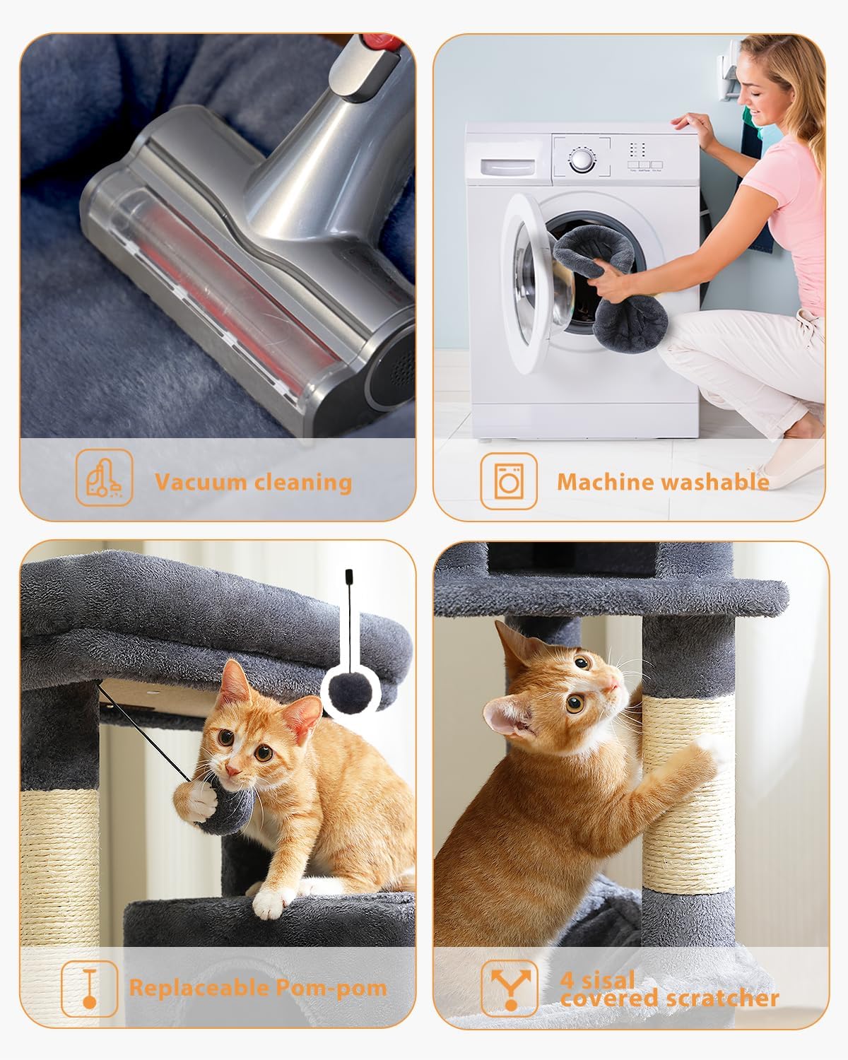 PETEPELA 45.7" Cat Tree for Indoor Cats, 5-Level Cat Tower for Large Cats with Metal Frame Large