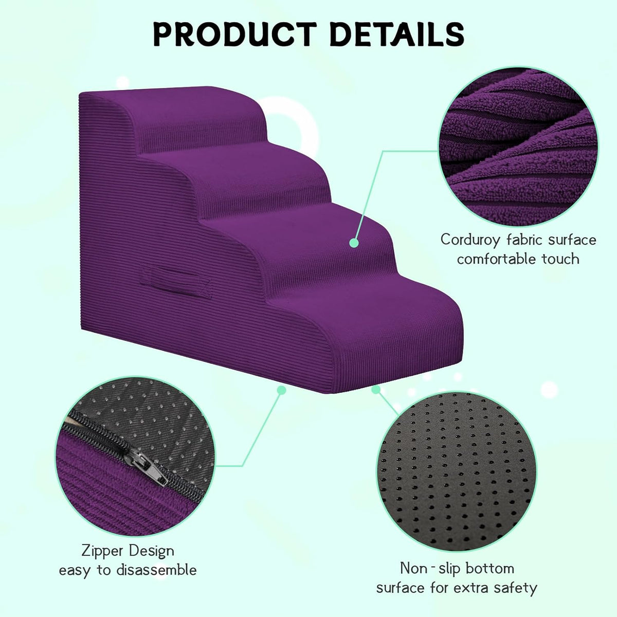 Dog Steps for Small Dogs, 3-Step Dog Ramp and Stairs for High Beds and Sofa, Non-Slip Pet Stairs